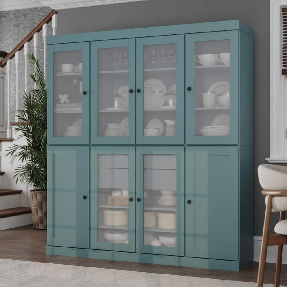 Palace Imports 100% Solid Wood 65" Pantry Cabinet with Frosted Glass, Shaker Doors, 2-Drawers and Adjustable Shelves