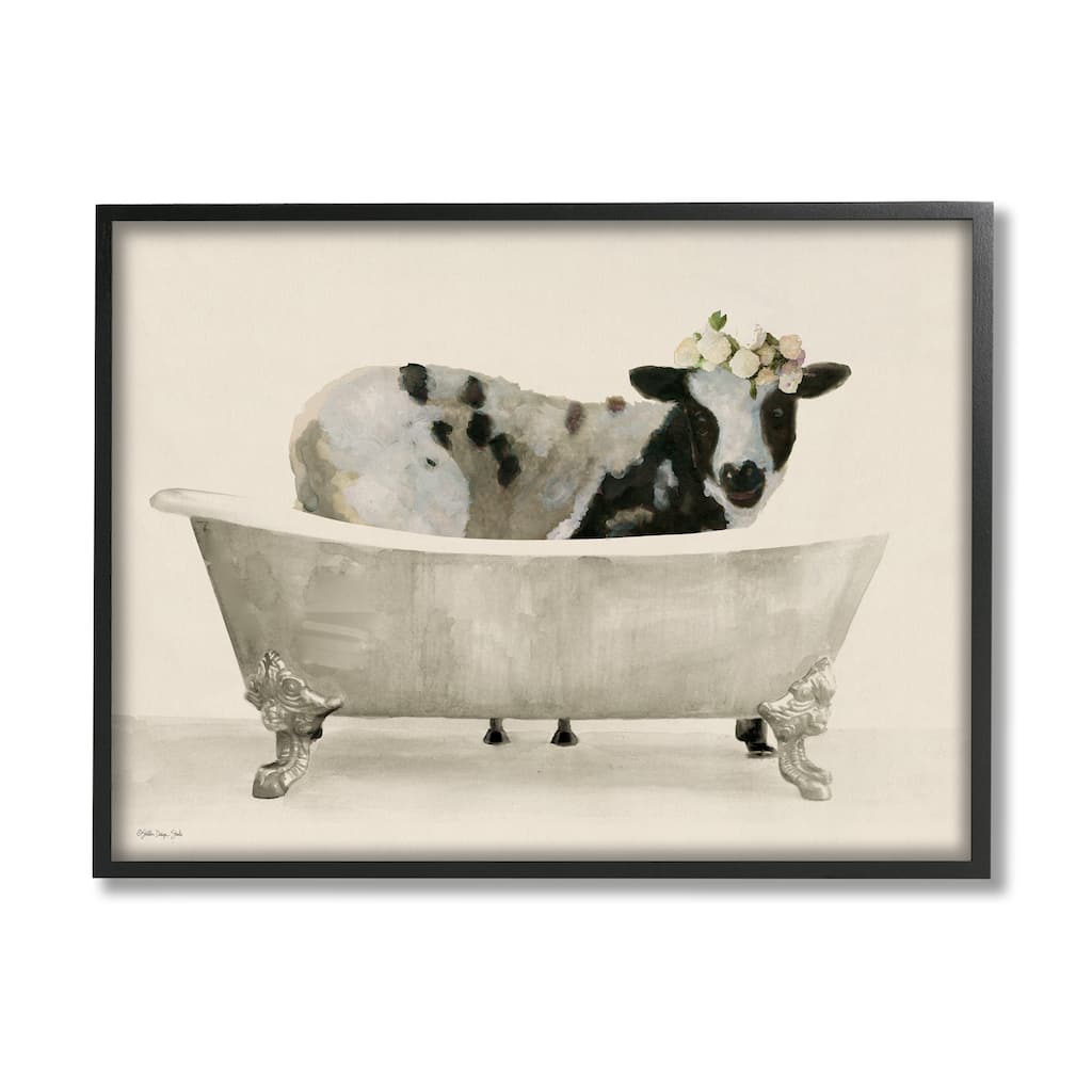Stupell Cow in Antique Tub Framed Giclee Art Design by Stellar Design Studio