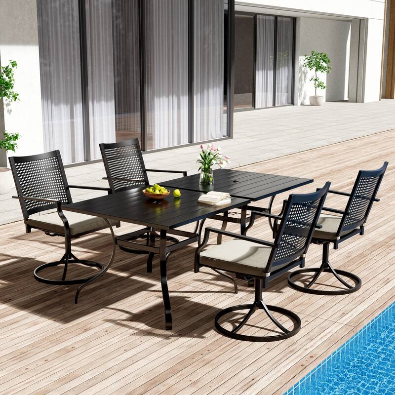 Clihome Outdoor 6 Piece Patio Swivel Chair Dining Table Set
