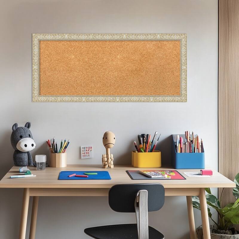 Lila Silver Wood Framed Cork Board - Bulletin Board, Organization Board, Pin Board