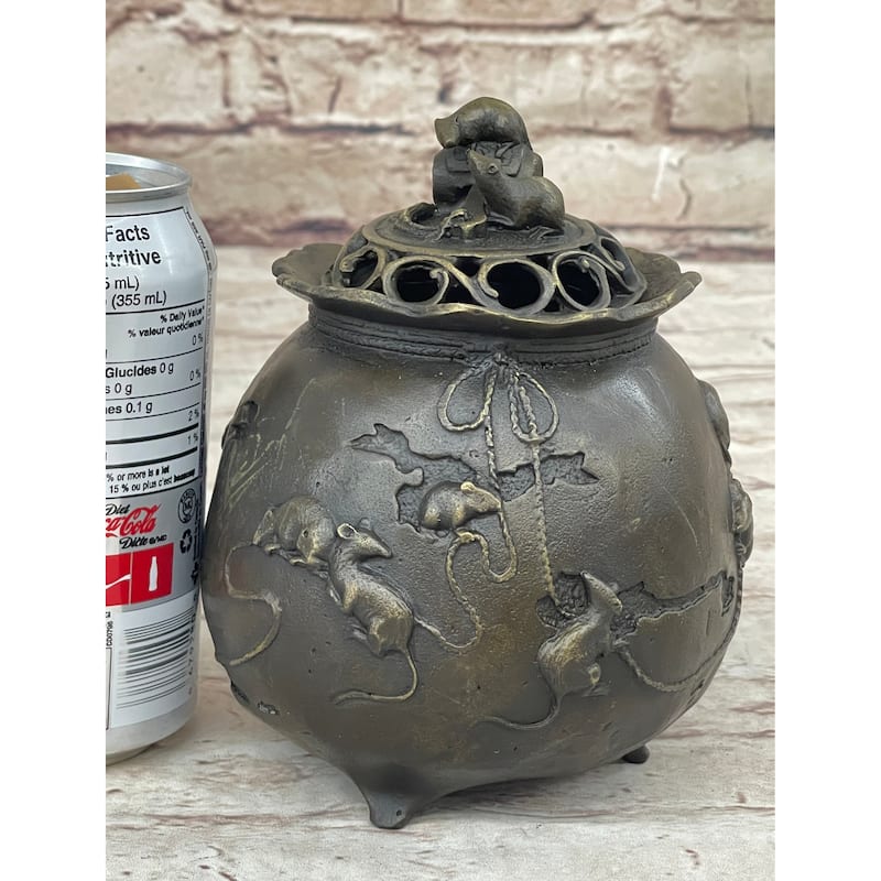 Chinese Year Of The Rat Bronze Metal Incense Burner Sculpture Decor Original Art