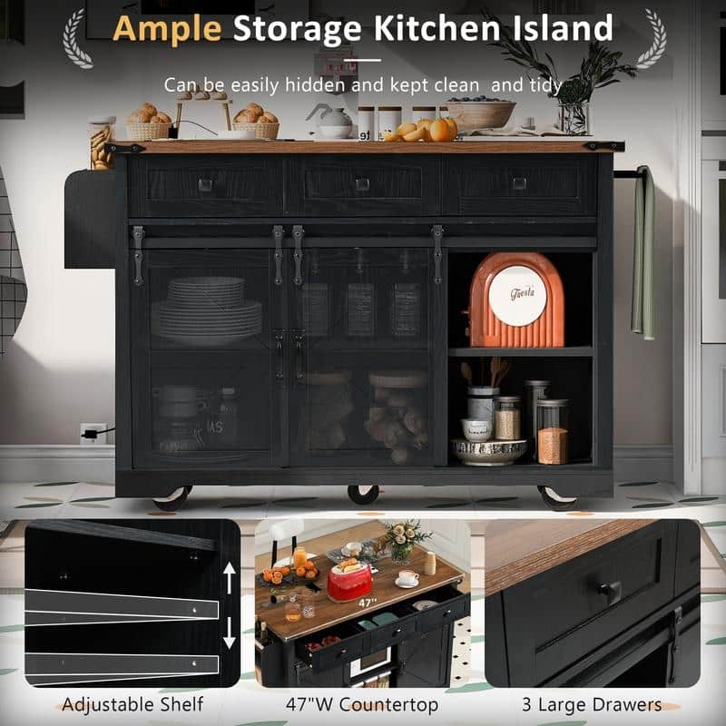 Mairi 54.5" Farmhouse Kitchen Island with Power Outlet