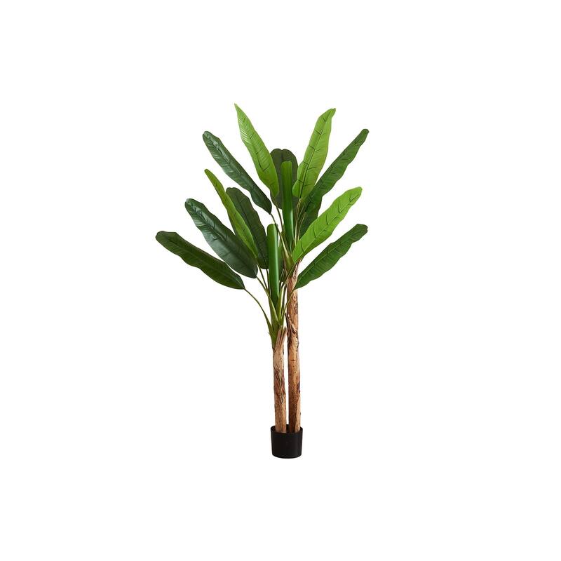 Artificial Plant, 83" Tall, Banana Tree, Indoor, Decorative, Faux, Floor, Potted, Real Touch, Green Leaves, Black Pot