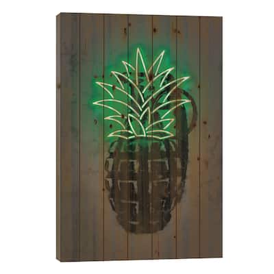 Pineapple Print On Wood by Octavian Mielu - Multi-Color