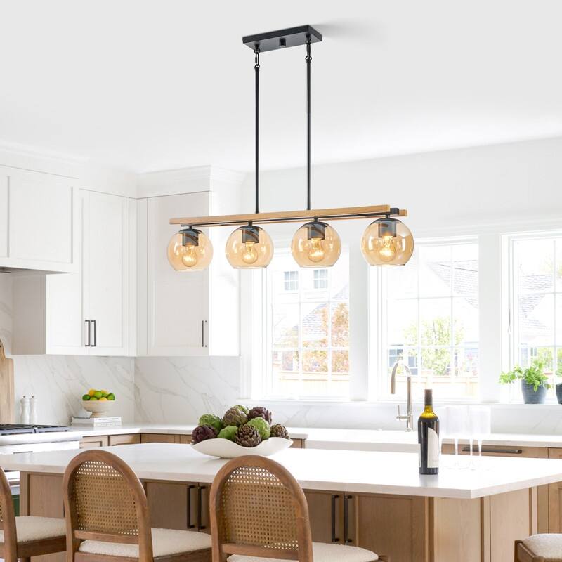 KAWOTI 4-Light Island Pendant Light with Tawny Glass Globes - L36 x W6.25 x H53.75