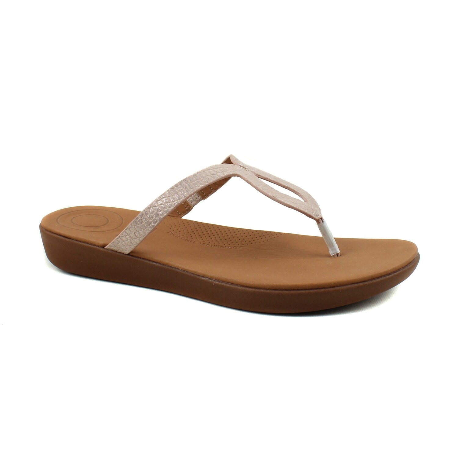 Shop Fitflop Womens Strata Shimmersnake Nude Leather Comfort Flip