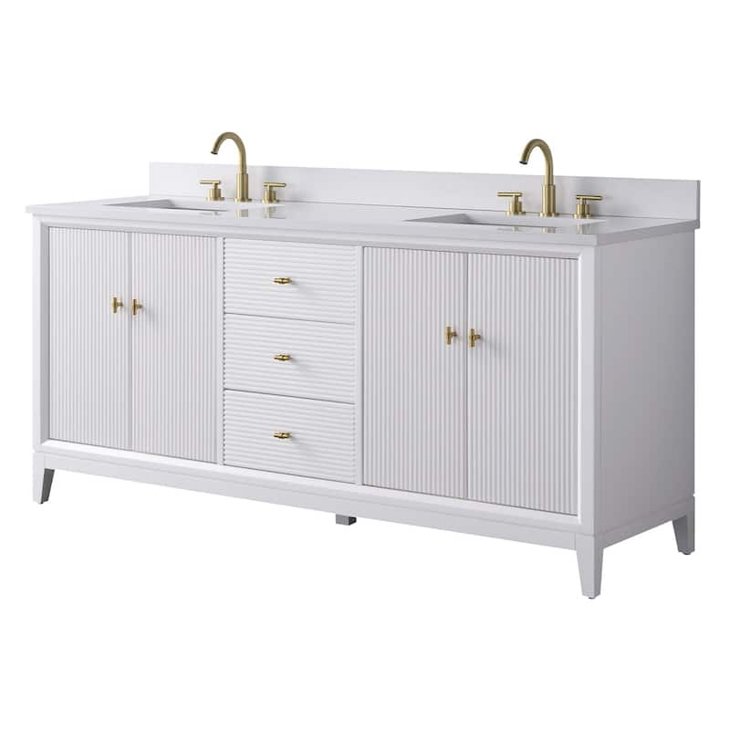 Vanity Art 72" Freestanding Bathroom Vanity with Engineered Marble Top and Sinks