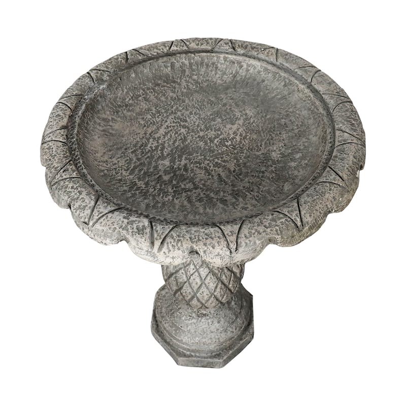 24.8in Concrete Outdoor Bird Bath w/Pineapple Pedestal and Flower Bowl
