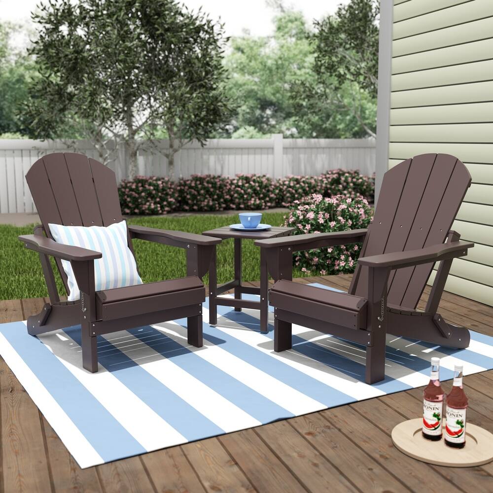 Laguna Hdpe All Weather Outdoor Patio Foldable Adirondack Chairs With Side Table (3-Piece Set)