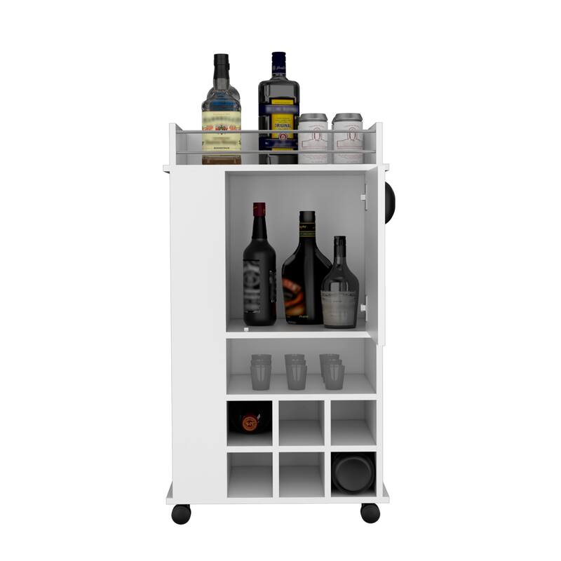 Anmytek Farmhouse Bar Cart with Storage Cabinet Wine Rack and Rolling Casters