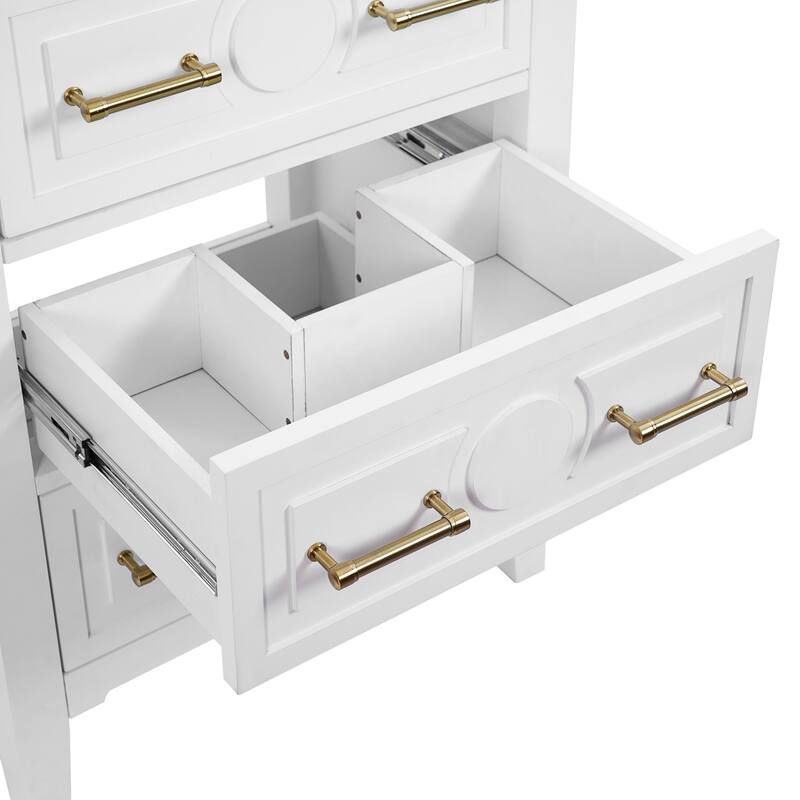 Roomfitters 24 Inch Bathroom Vanity with Ceramic Sink Combo, Free Standing Solid Wood Frame Cabinet with 3 Sliding Tiers