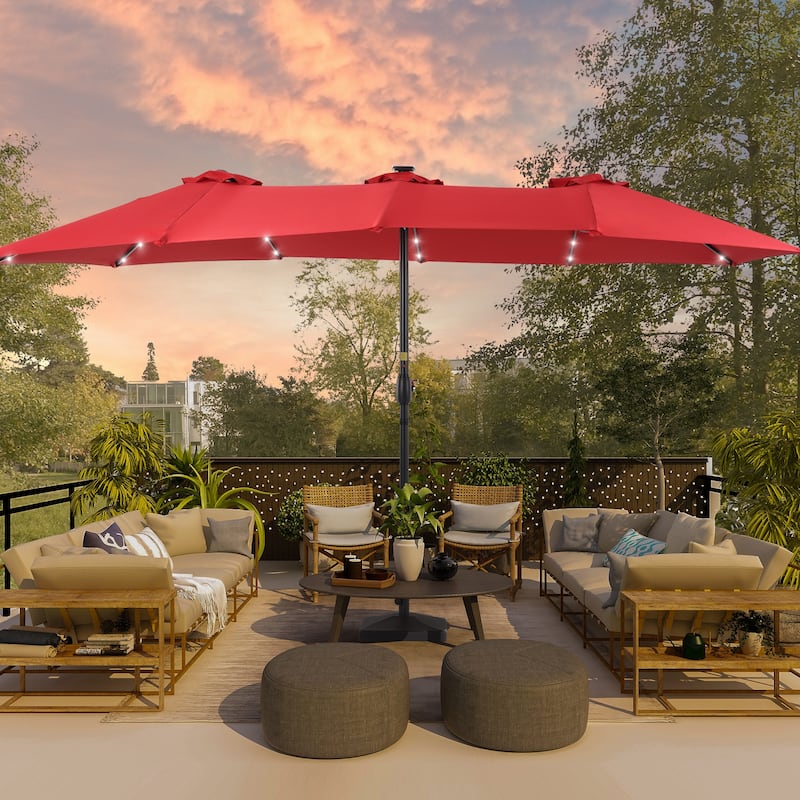 BONOSUKI 15x9ft LED Double-Sided Patio Umbrella Aluminum Large Canopy