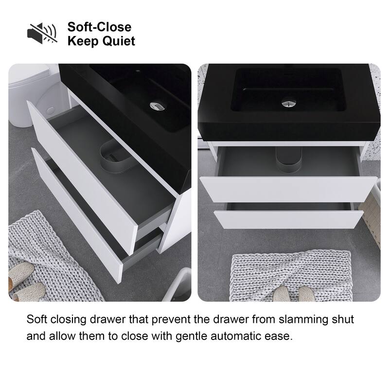 Floating Bathroom Vanity with Black Solid Surface Top