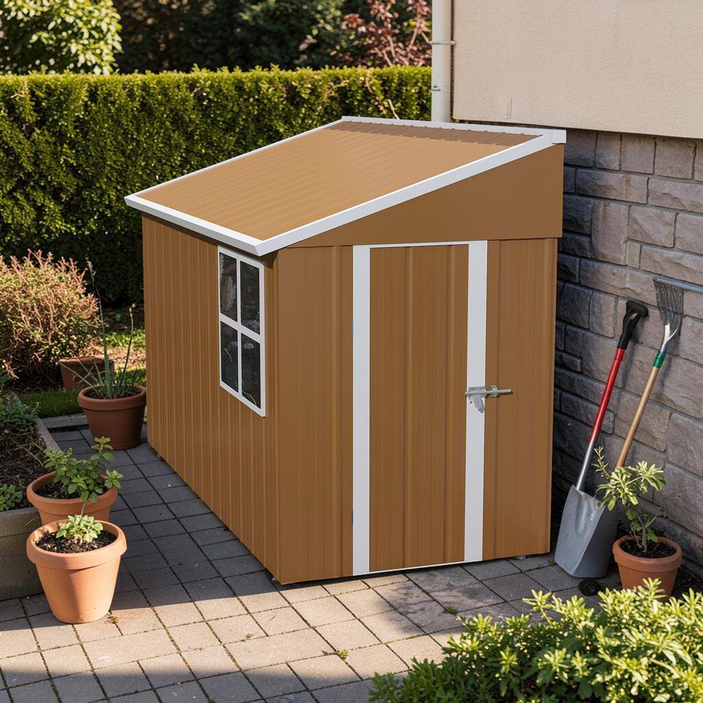 8x4 FT Heavy Duty Metal Storage Shed with Hinged Door, Windows and Vents for Backyard Garden