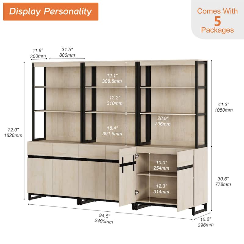 WAMPAT Modern 72" Tall Bookcase with Metal Base and Adjustable Shelves, Library Book Shelf with Storage Cabinet