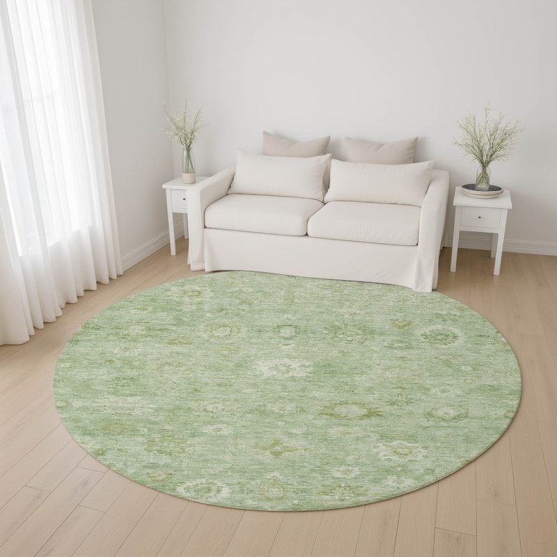 Premium Washable Super Soft Vintage Traditional Mayfield Rug - Aloe - 8' x 8'
