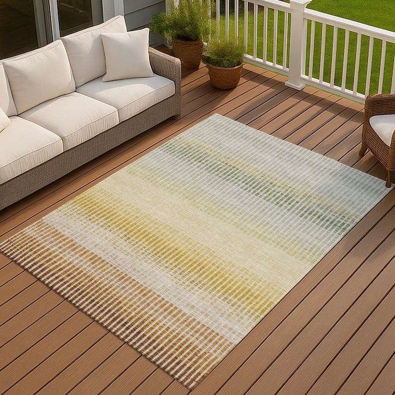 Machine Washable Indoor/ Outdoor Contemporary Stripes Chantille Rug - Copper - 9' x 12'