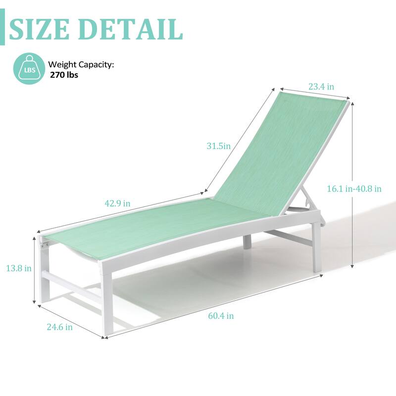 VredHom Outdoor Aluminum Adjustable Chaise Lounge Chairs (Set of 2) - 60.4 in L * 24.6 in W * 16.1/40.8 in H