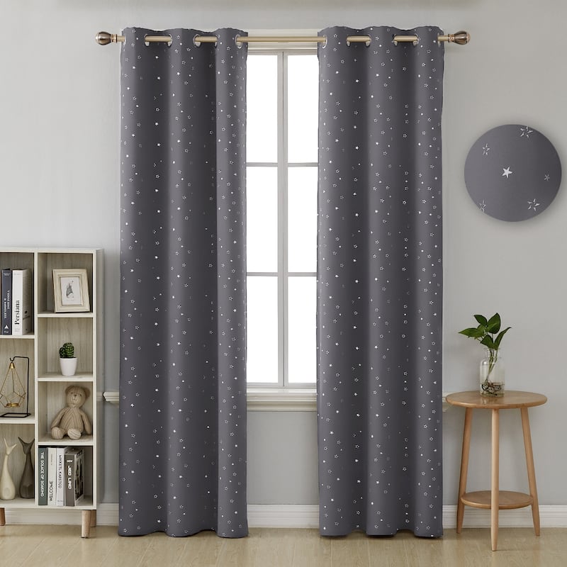 Deconovo Room Darkening Silver Star Curtains 2 Panel - 42W x 84L Inch - Grey