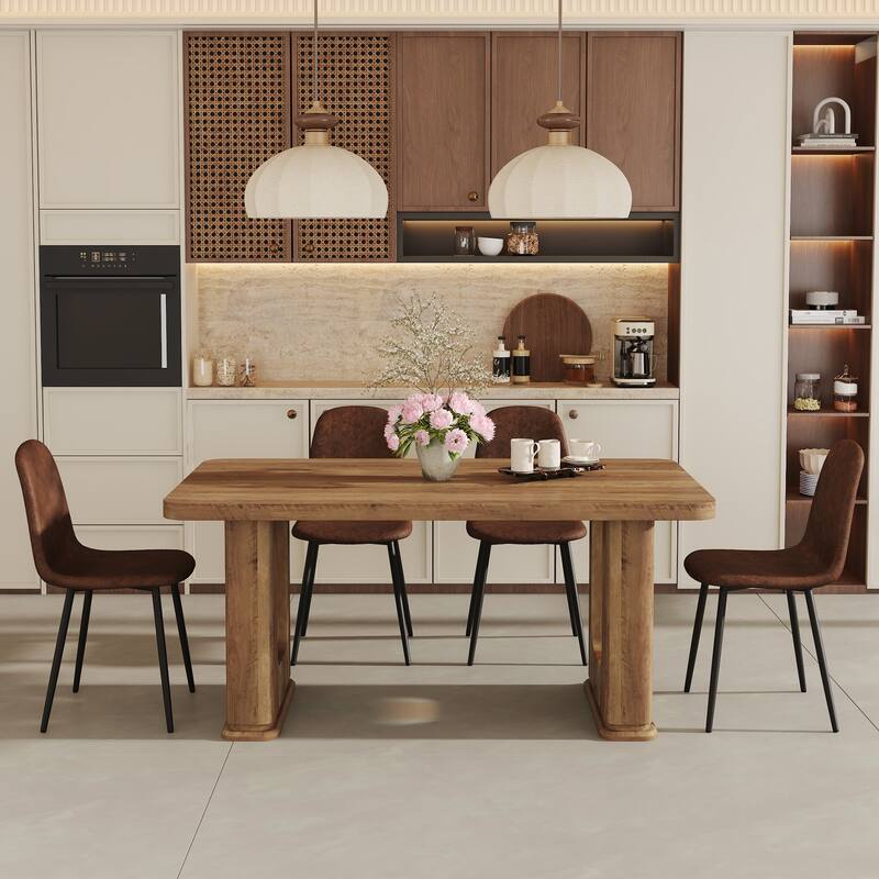 5-Piece Stylish Dining Table Set, Wood Color Textured Kitchen Table with 4 Dining Chairs, Rectangular Dining Table Set for 4