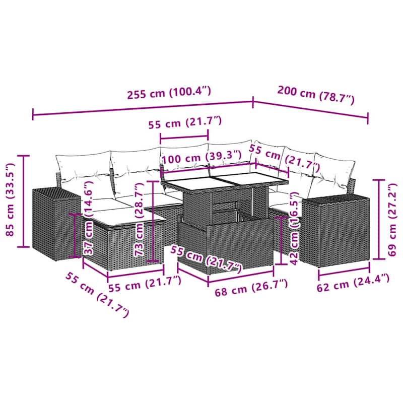 vidaXL Garden Sofa Set - 21.7 x 39.4 x 28.7