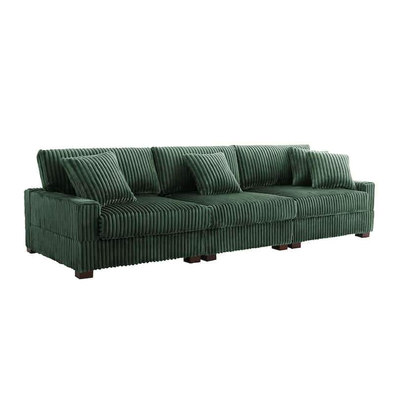 118" W Upholstered Plush Corduroy 3 Seater Sectional Sofa Couch