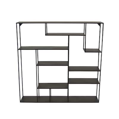 Ryl Storage Wall Rack, 30 Inch Asymmetry Open Shelves, Black Metal