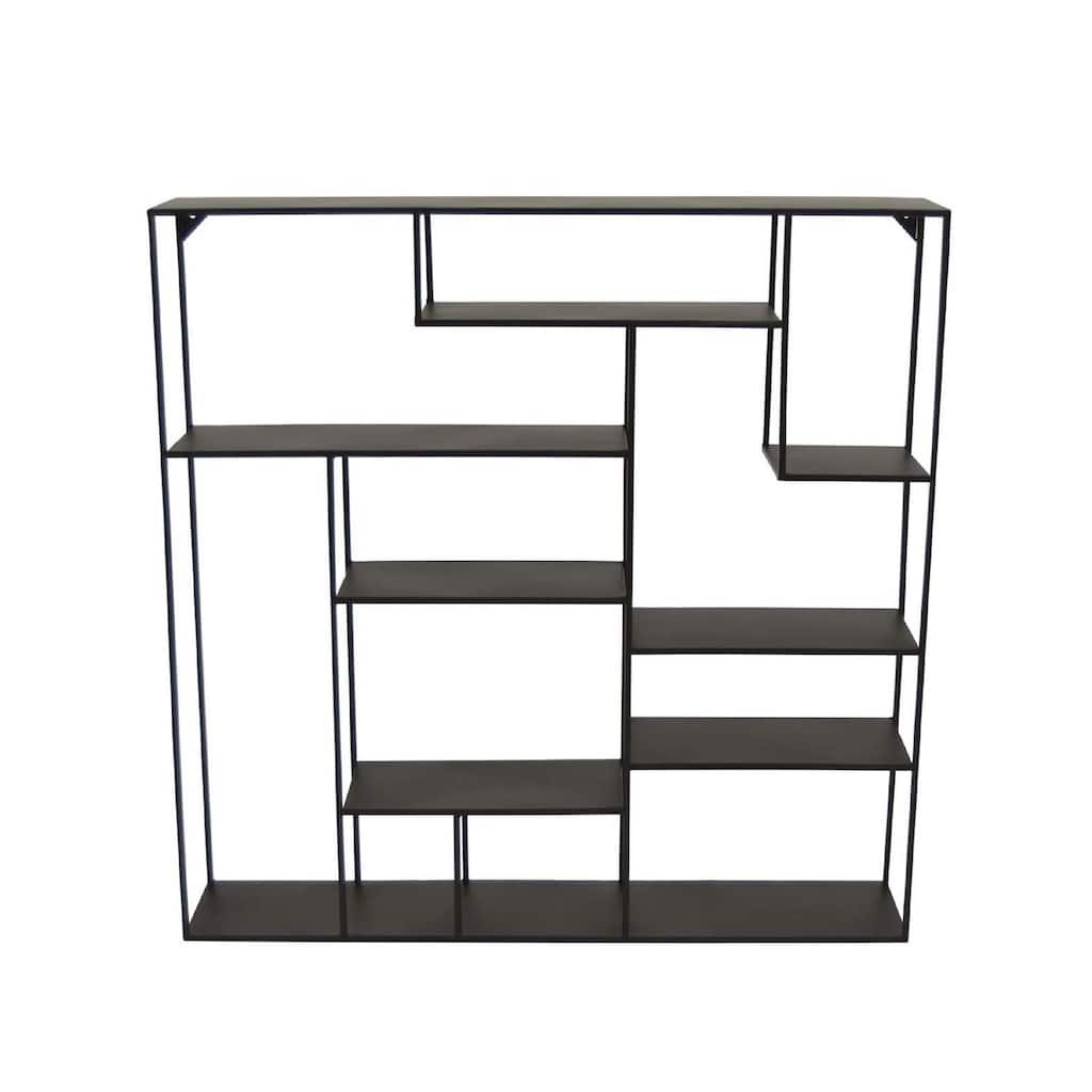 Ryl Storage Wall Rack, 30 Inch Asymmetry Open Shelves, Black Metal