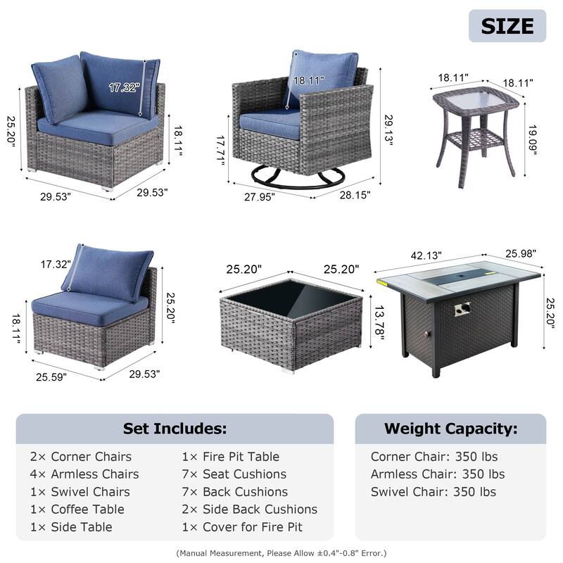 XIZZI 10-piece Patio Furniture Outdoor Seating Set with Fire Table