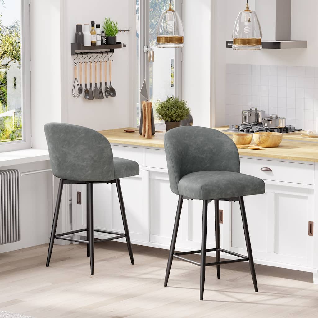 Counter Height Bar Stools Set of 2,360° Swivel Barstools with High Back and Metal Legs,26" Seat Height