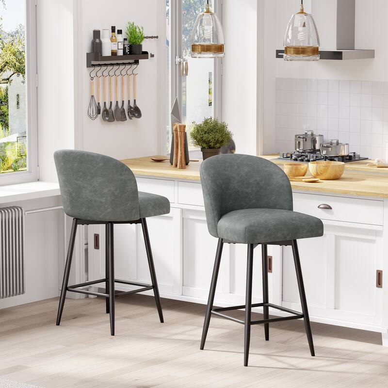 Counter Height Bar Stools Set of 2,360° Swivel Barstools with High Back and Metal Legs,26" Seat Height - Gray