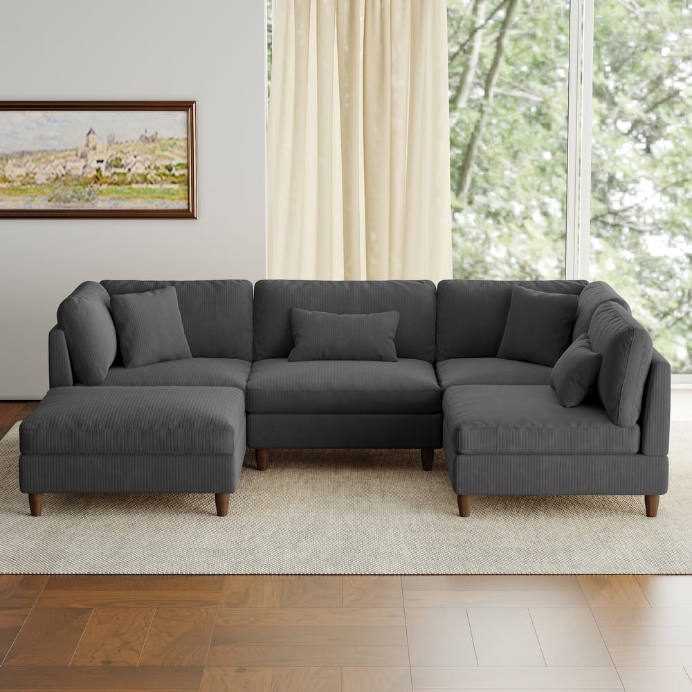 5-Piece Modern Comfy Corduroy Modular Sectional Sofa with Ottoman