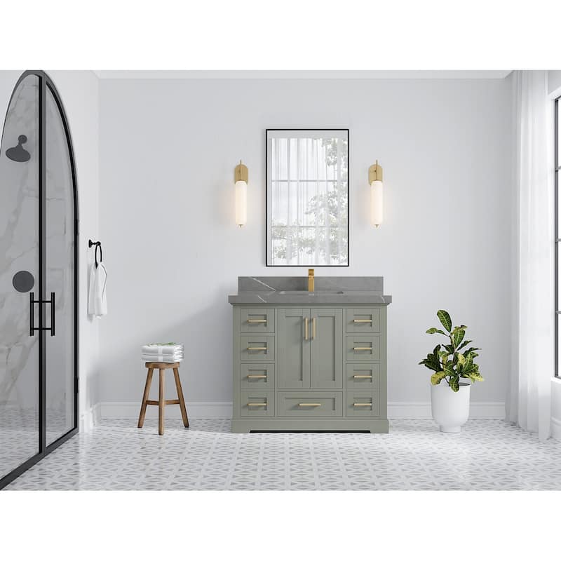 Willow Collection 42 in W x 22 in D x 36 in H Boston Single Bowl Sink Bathroom Vanity with Countertop - 2"Piatra Gray - Evergreen