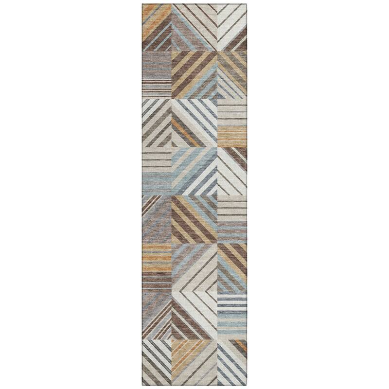 Machine Washable Indoor/ Outdoor Geo Mosaic Chantille Rug