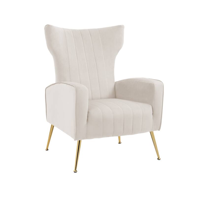 Mid-Century Velvet Wingback Accent Chair with Metal Legs
