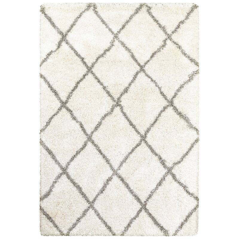 Style Haven Suncrest Charcoal Lattice Shag Area Rug - 5'3" x 7'6" - Cream/Grey - Runner/Rectangle