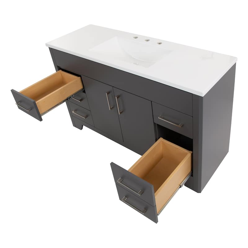 Spring Mill Cabinets Salil 48.5" Bathroom Vanity With Cabinet, 4 Drawers, and White Sink Top