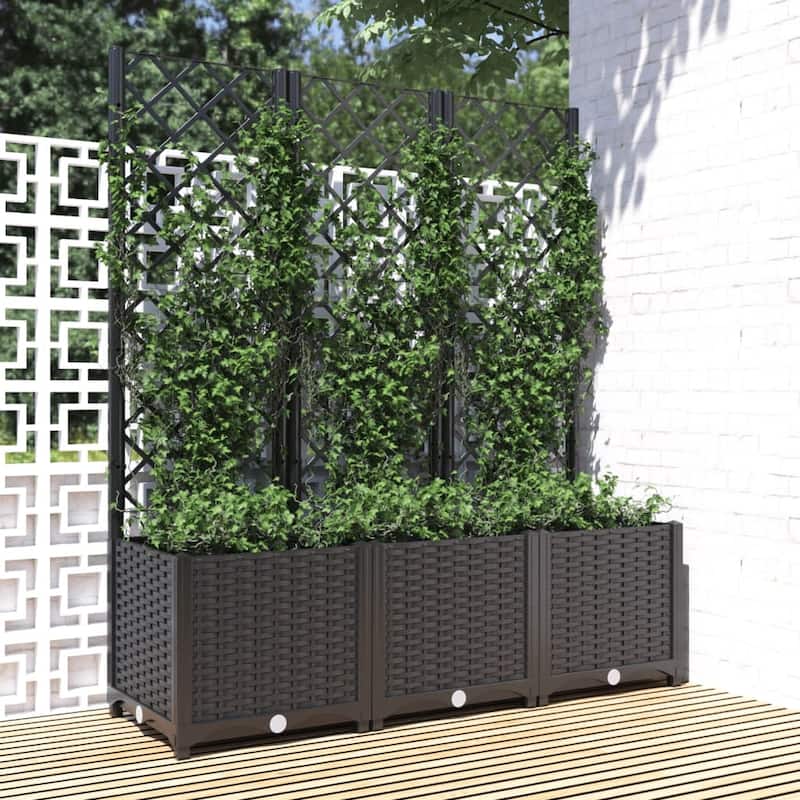 vidaXL Garden Planter with Trellis Plant Pot Flower Box Raised Bed Outdoor PP - 47.2" x 15.7" x 53.5" - Black