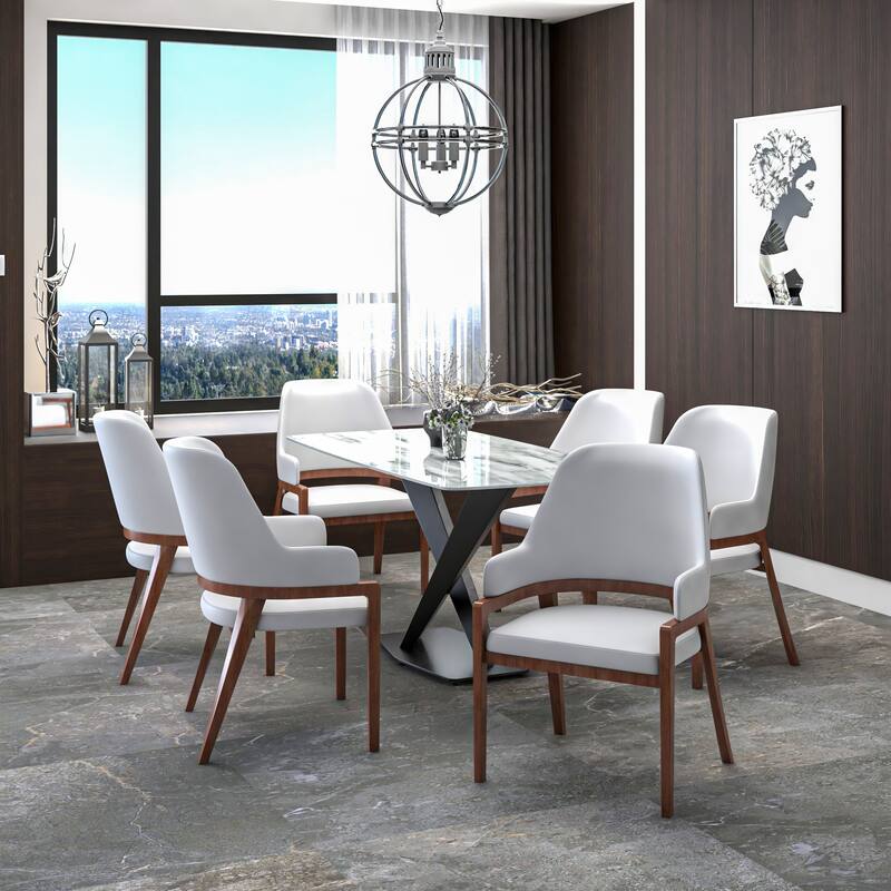 Ethora Leather Dining Chair with Curved Open Back and Rubberwood Legs