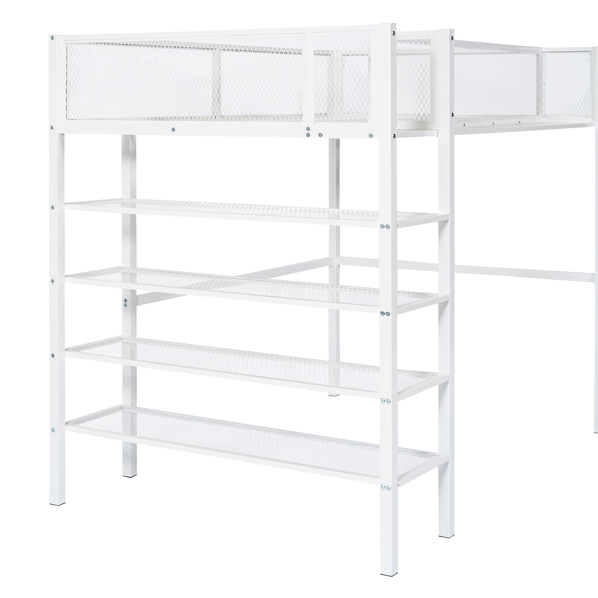 Twin Size Loft Bed with 4 Tier Shelves and Storage Modern Metal