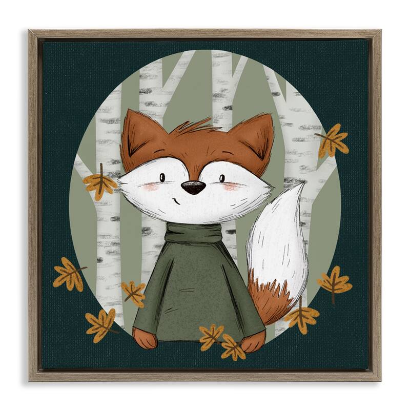 Stupell Autumnal Fox & Birch Trees Framed Floater Canvas Wall Art Design By Sarah Hickman - 25 x 25 - Brown