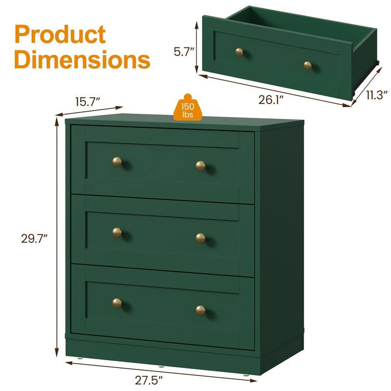 Modern Night Stand Set of 2 with 3 Drawers