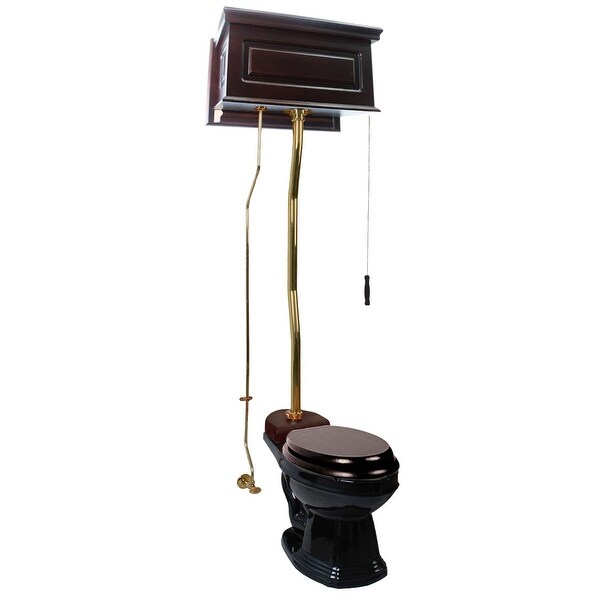 Dark Oak High Tank Z-Pipe Toilet Elongated Black Bowl