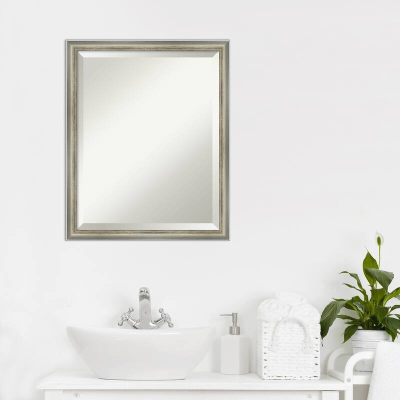 Salon Scoop Beveled Wood Framed Bathroom Vanity Wall Mirror