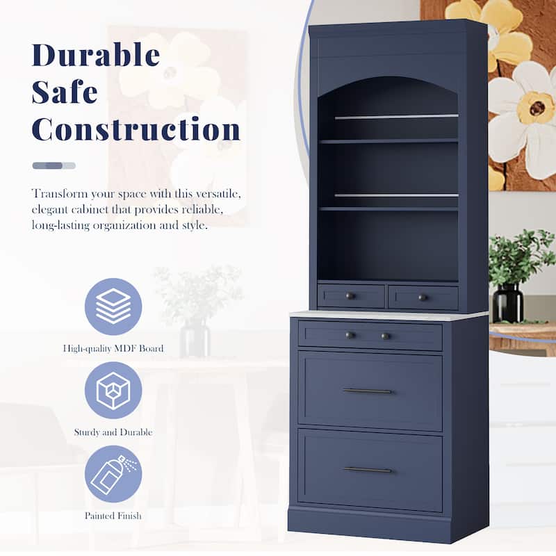 Modern Kitchen Pantry, Freestanding Tall Kitchen Hutch, Cupboard Cabinet with 5 Storage Drawers and Adjustable Shelf, Set of 2