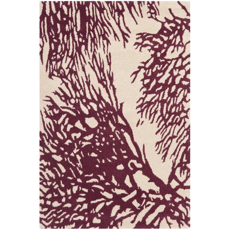 SAFAVIEH Handmade Bella Dwynwen Modern Floral Wool Rug - 2'6" x 4' - Beige/Purple