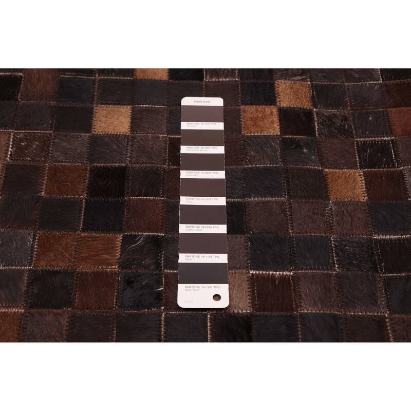 ECARPETGALLERY Handmade Cowhide Patchwork Dark Brown Leather Rug - 4'1 x 6'0