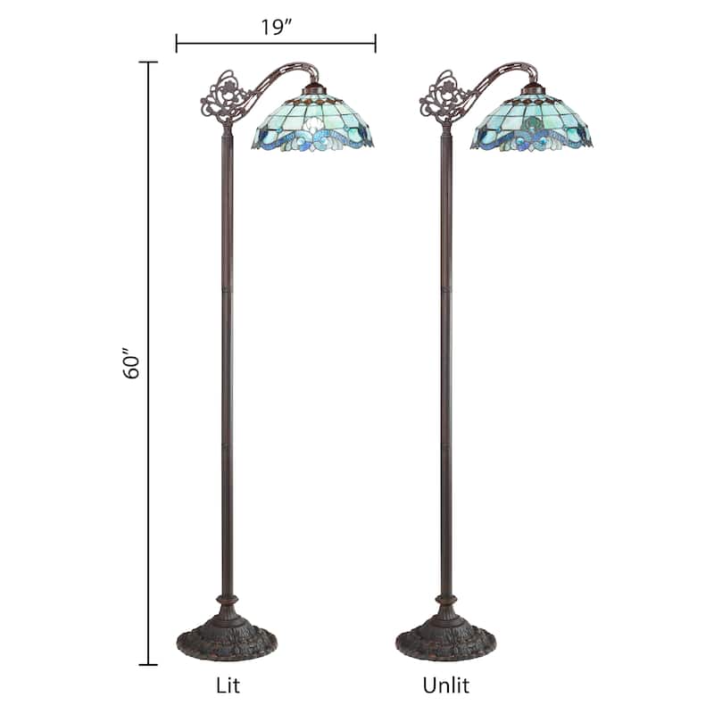 Sophia River of Goods Teal Stained Glass Bowl Shade 60-Inch Floor Lamp - 19" x 12.5" x 60"
