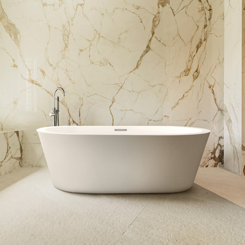 Lure 59 in. Freestanding Acrylic Flatbottom Soaking Bathtub in White - 59 inch