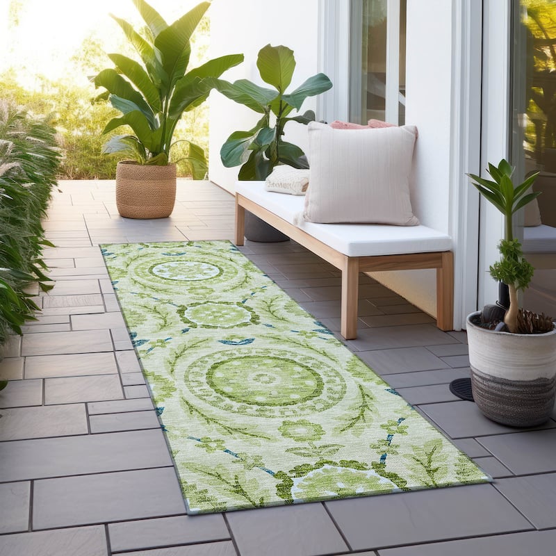 Machine Washable Indoor/ Outdoor Chantille Boho Suzani Rug - Aloe - 2'3" x 7'6"
